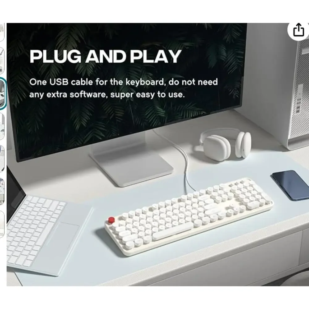 USB Wired Keyboard, white, raised buttons